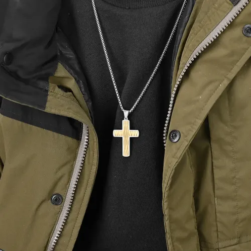 NTM1154 Custom Blade Pattern Cross Pendant Stainless Steel Necklace with Stylish Charm