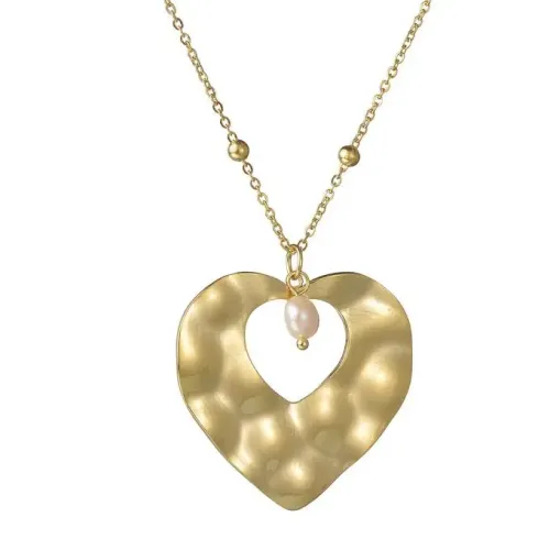 NTM3553 14K Gold Plated Geometric Clavicle Chain with Irregular Heart Pearl Pendant