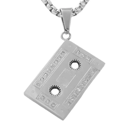 NTM1694 Cassette Tape Pendant Retro Stainless Steel Mixtape Necklace
