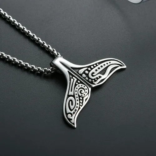 NTM2346 Viking Whale Tail Necklace for Men Stainless Steel Pendant Jewelry