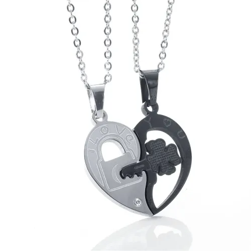 NTM2299 Love Heart Clover Key Couple Necklaces Stainless Steel Pendants for Him and Her