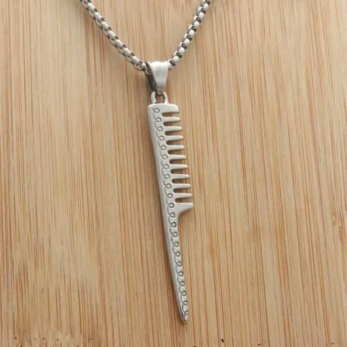 NTM1994 Comb Pendant Necklace Punk Stainless Steel Fashion Accessory for Women