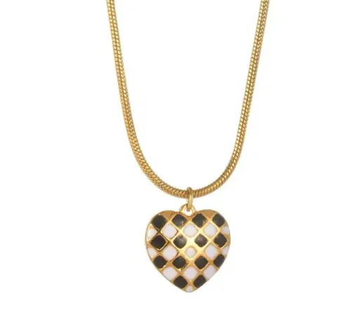 NTM3748 18K Gold Plated Stainless Steel Checkerboard Sweater Chain for Women