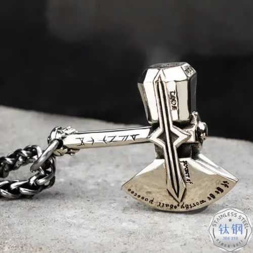 NTM3287 Nordic Thor's Hammer Pendant Necklace in Stainless Steel for Men Viking Sweater Chain