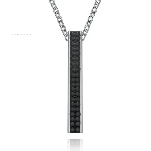 NTM1091 Stainless Steel Cylinder Pendant Necklace Unisex Drilled Mud Design, Sweater Chain Accessory