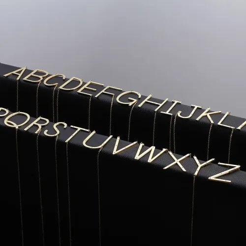 NTM2634 Gold Diamond Encrusted Alphabet Letter Necklaces A Z Jewelry Collection