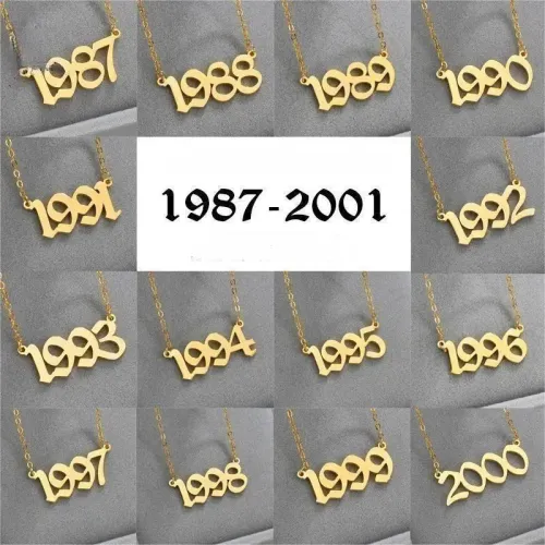 NTM3774 Festive New Font Year Number Stainless Steel Necklace Date Pendant Jewelry