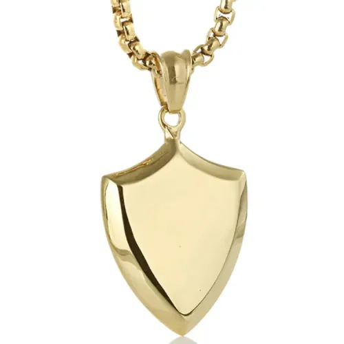 NTM2220 Shield Pendant Punk Necklace Stainless Steel Shield Tag Jewelry