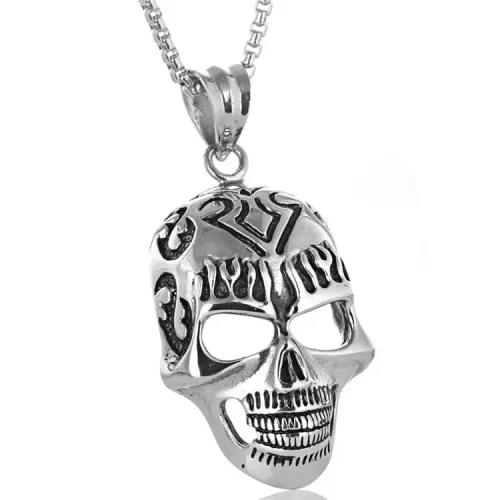 NTM1393 Skull Pendant Punk Stainless Steel Necklace