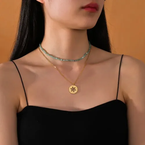 NTM3535 Stainless Steel Snowflake Pendant Necklace for Women Hollow Stone Chain Clavicle Jewelry