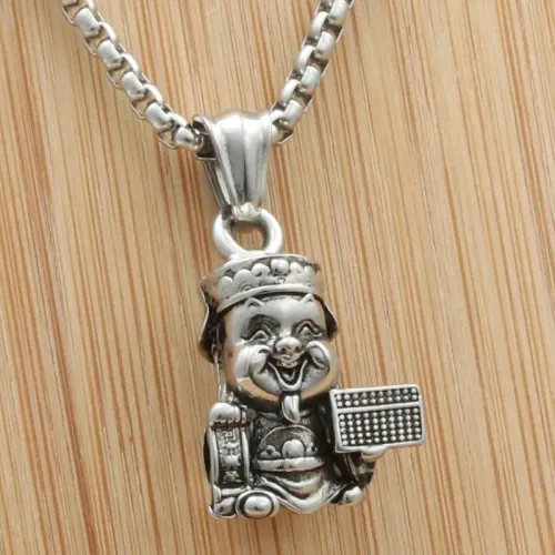 NTM1931 Wealth God Pendant Punk Stainless Steel Fortune Necklace