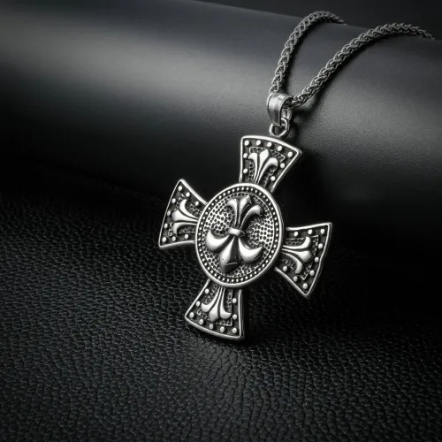 NTM2363 Punk Cross Shield Pendant Men's Stainless Steel Cast Necklace