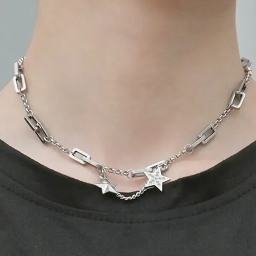 NTM3829 Women's Stainless Steel Rhinestone Star Pendant Necklace Collarbone Chain Jewelry