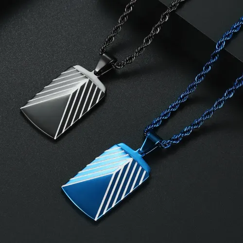 NTM1123 Hip Hop Necklace with Square Dog Tag Pendant