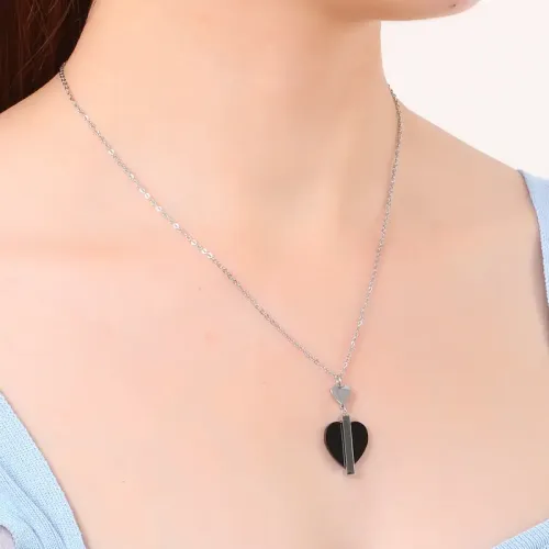 NTM2958 Stainless Steel 'I Love You' Heart Necklace Earrings Set for Women