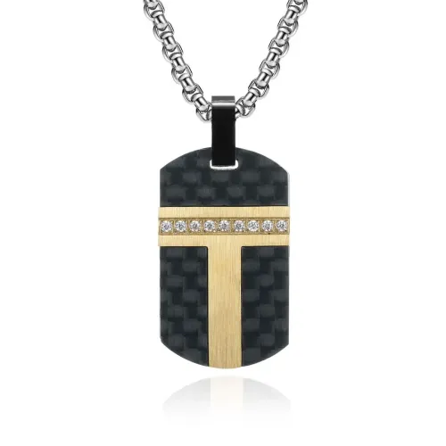 NTM1164 Solid Carbon Fiber Diamond Inlay Pendant Men's Stainless Steel Necklace Edition
