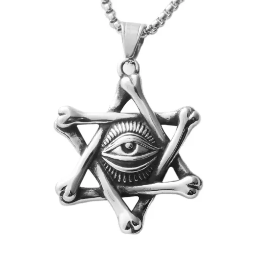 NTM1850 Eye of the Reaper Pendant Stainless Steel Hexagram Necklace