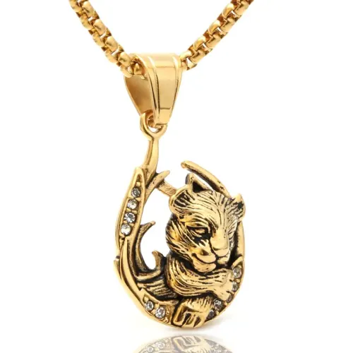 NTM2010 Teddy Bear Pendant Punk Hip Hop Stainless Steel Bear Necklace