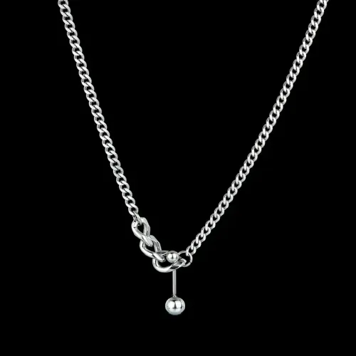 NTM3916 Stainless Steel Double Bead Bar Necklace for Women Sleek Clavicle Chain