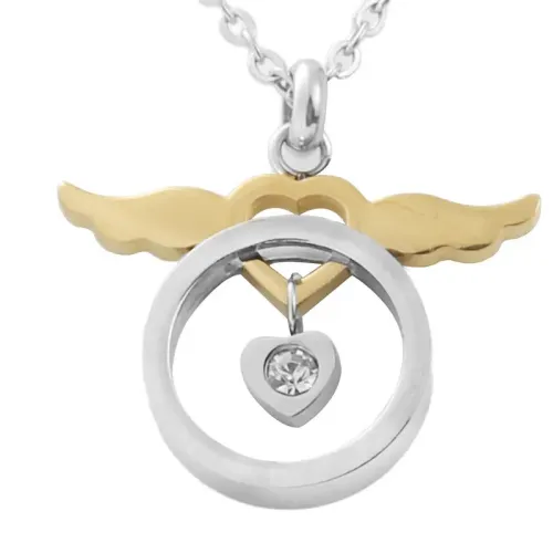 NTM1784 Angel Wings Pendant Necklace for Women Stainless Steel Circular Angel Charm