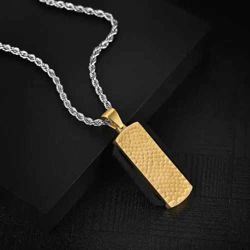 NTM1216 Men's Stainless Steel Hammered Texture Two Tone Plated Wave Necklace Pendant