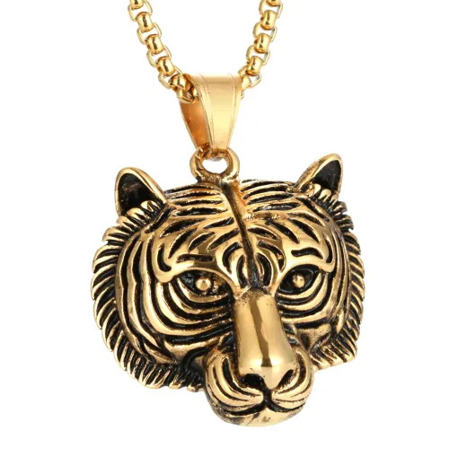 NTM2143 Hip Hop Tiger Head Pendant Necklace for Women Stainless Steel Tiger Charm