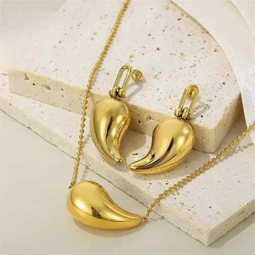 NTM2501 Chubby Water Drop Earrings Hollow Stainless Steel Necklace Set Chic Jewelry Combo