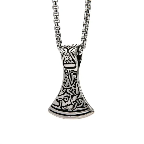 NTM2344 Viking Axe Pendant Stainless Steel Necklace Nordic Crafted Men's Jewelry