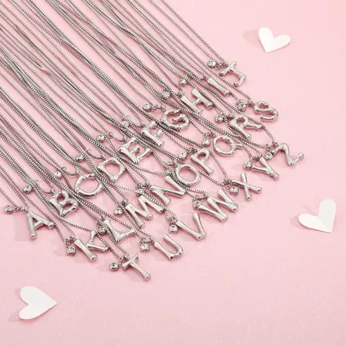 NTM2732 26 Alphabet Pendant Necklaces Stainless Steel Letter Jewelry