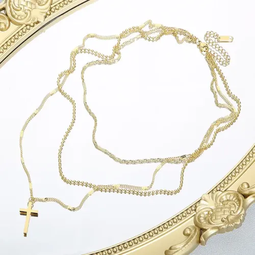 NTM2823 Multi Layer Cross Necklace for Women Triple Layered Stainless Steel Clavicle Chain