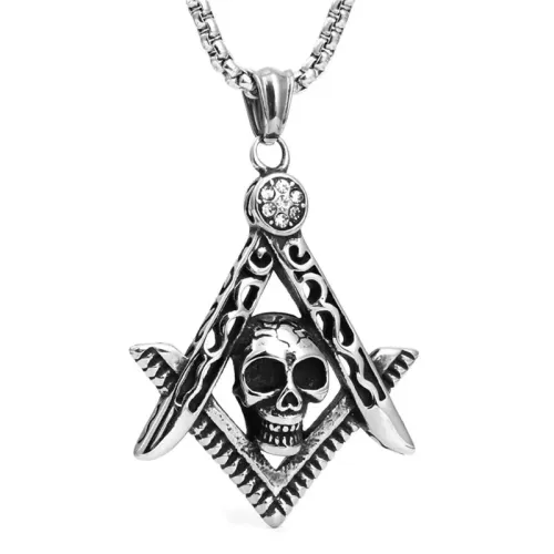 NTM2088 Freemason Skull Pendant Men's Stainless Steel Masonic Necklace