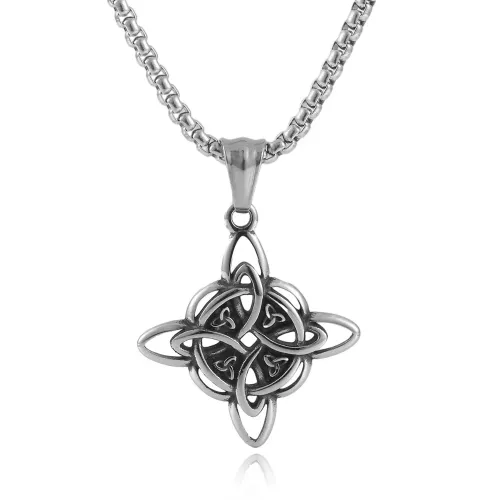 NTM1463 Lucky Knot Pendant Punk Necklace with Stainless Steel Hollow Design
