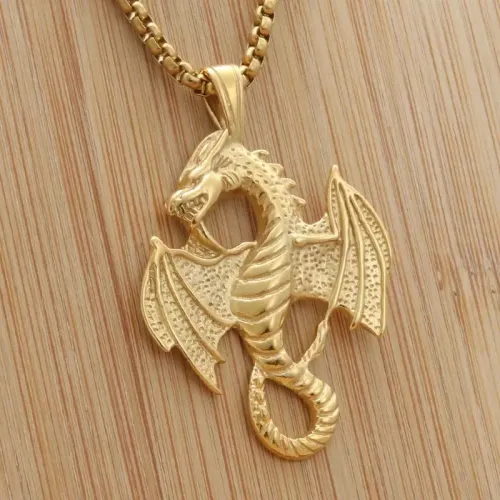 NTM1894 Fire Breathing Dragon Pendant Punk Stainless Steel Dragon Necklace