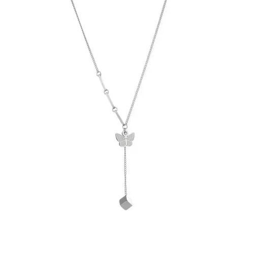 NTM3704 Stainless Steel Butterfly Pendant Necklace with S Link Chain Women's Collarbone Jewelry