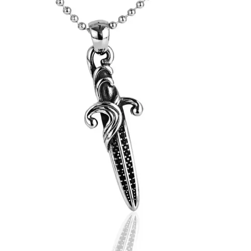 NTM2116 Black Diamond Sword Pendant Punk Stainless Steel Men's Cross Sword Necklace