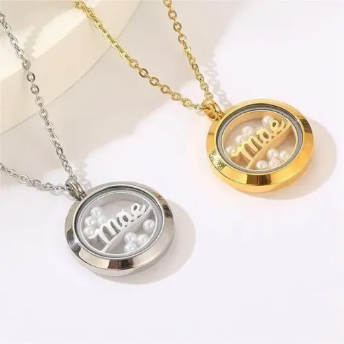 NTM2951 Stainless Steel Round Alphabet Pendant Necklace Perfect Mother's Day Gift Jewelry
