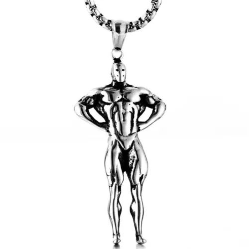 NTM2154 Fitness Figure Pendant Necklace for Women Stainless Steel Muscular Man Sports Charm