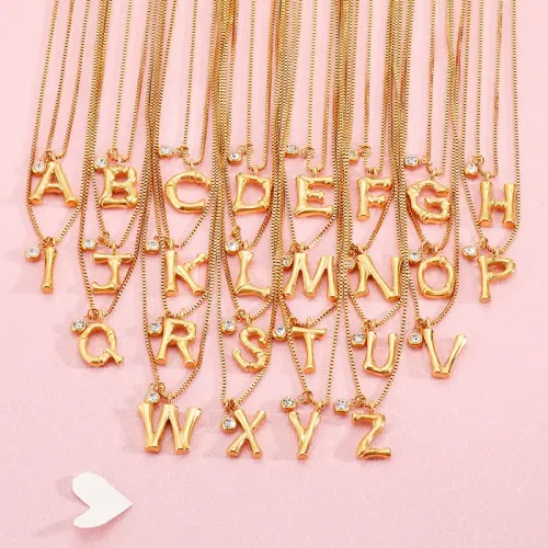 NTM2874 Gold Alphabet Charm Pendant 'S' Stainless Steel Necklace Jewelry