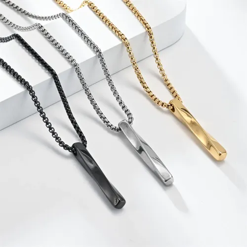 NTM4005 Twist Bar Pendant Necklace Quality Long Statement Piece
