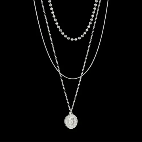 NTM3608 Triple Layer Elizabethan Necklace for Women Stainless Steel Clavicle Chain