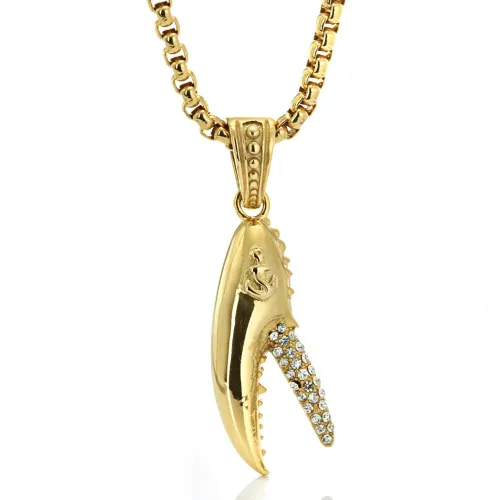 NTM2261 Crab Claw Pendant Unisex Stainless Steel Diamond Set Gothic Necklace