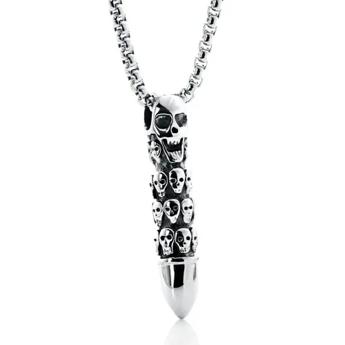 NTM2254 Bullet Skull Pendant Unisex Stainless Steel Ghost Head Necklace