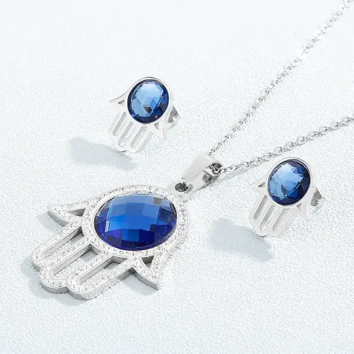 NTM2510 Slimming Crystal Glass Stainless Steel Necklace and Earring Set Fashion Jewelry