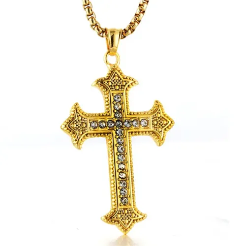 NTM2147 Hip Hop Women's Diamond Cross Pendant Necklace Full Diamond Stainless Steel Charm