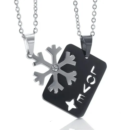 NTM2312 Snowflake Cross Pendant Black Stainless Steel Couples Necklace Jewelry