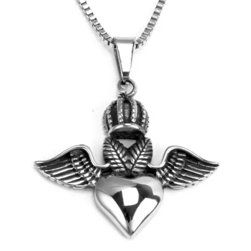 NTM2323 Angel Wings Heart Pendant Necklace Devil Crown Stainless Steel Angelic Charm