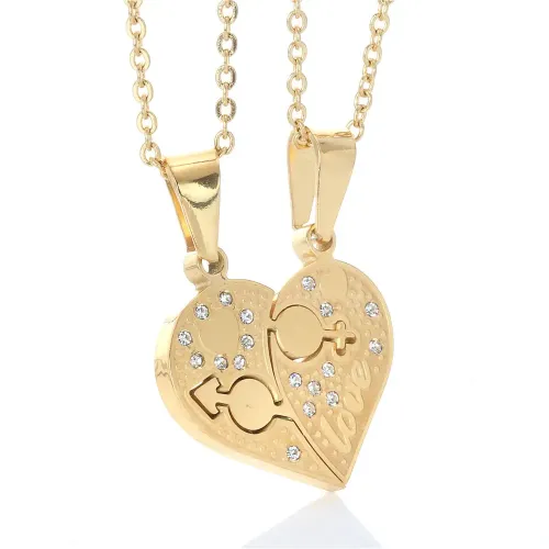 NTM2311 Diamond Heart Pendant Unisex Stainless Steel Key Love Necklace for Couples