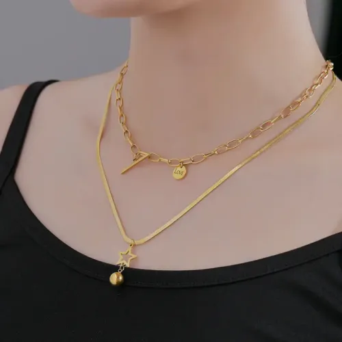 NTM3668 Double Layered Pentagram Necklace for Women Stainless Steel Clavicle Chain Accessory