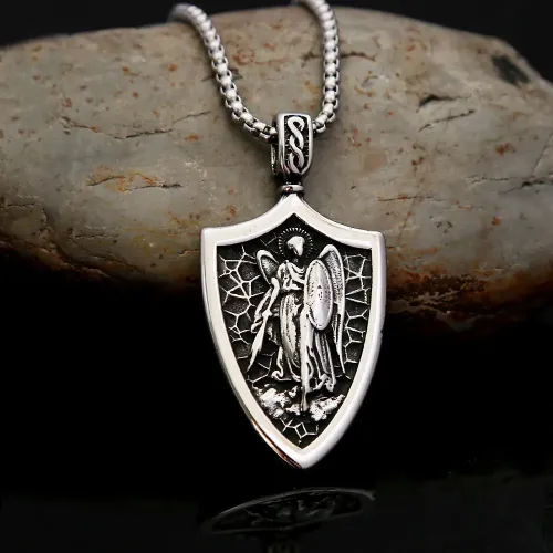 NTM974 Customizable Men's Archangel Michael Necklace Stainless Steel Pendant
