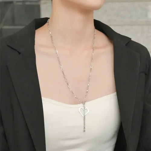 NTM3875 Mosaic Heart Pendant Necklace for Women Hip Hop Sweater Chain Accessory